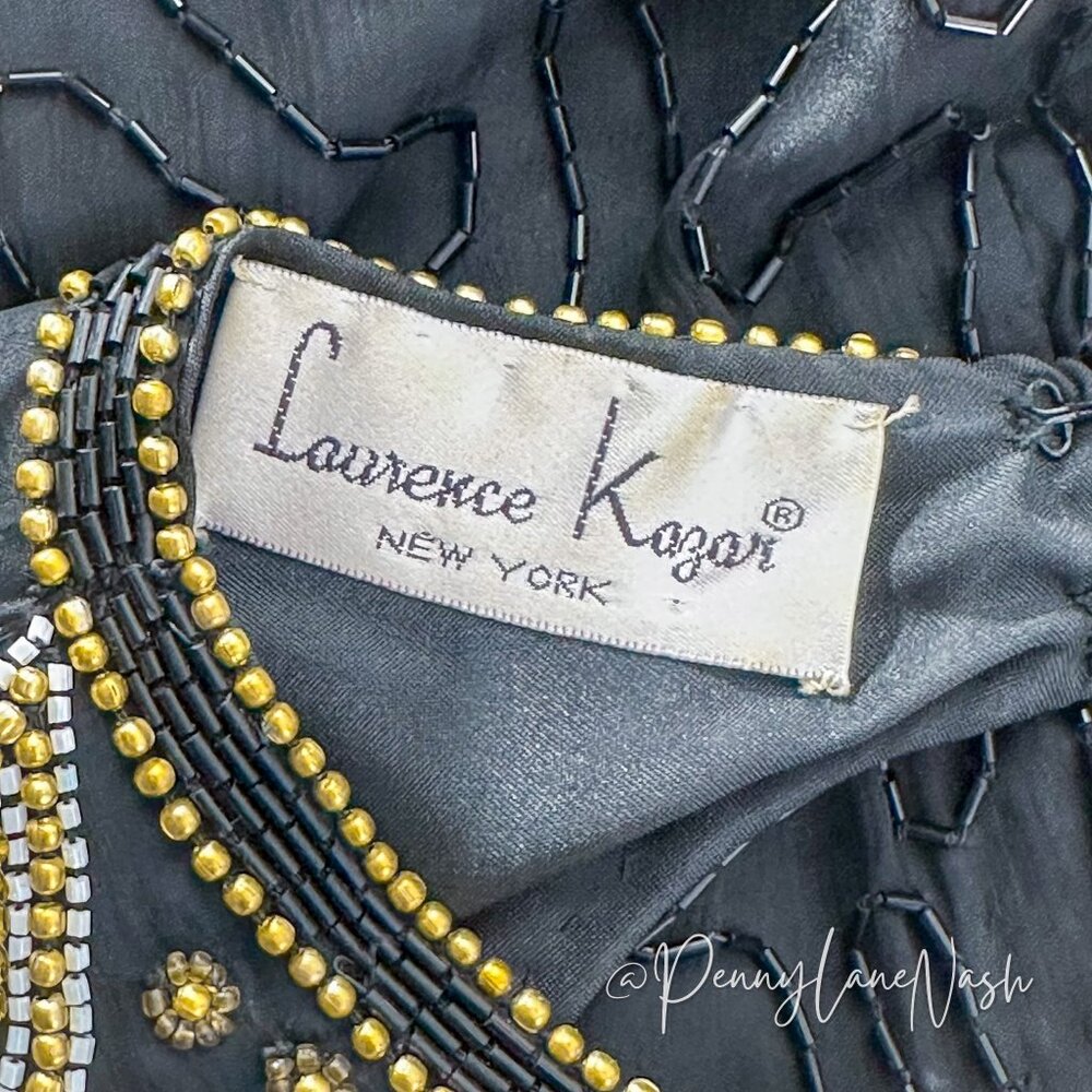 Laurence Kazar Vintage 80s Silk Bead-Sequin Dress Black - Picture 11 of 14